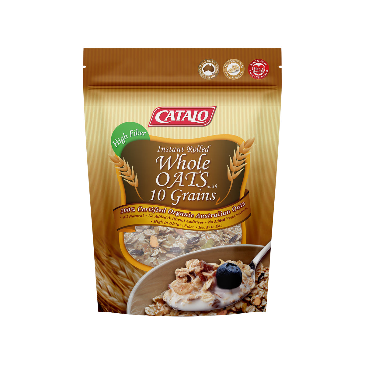 CATALO家得路高纖即食燕麥十穀片 500克，含十種有機穀物，促進腸道及心血管健康，無添加劑，適合素食者。