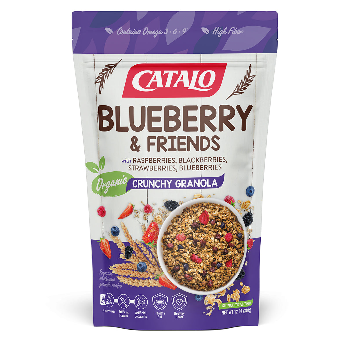 CATALO家得路醒目藍莓有機脆脆燕麥 340克，含藍莓乾及有機燕麥，促進心血管健康，適合素食者。