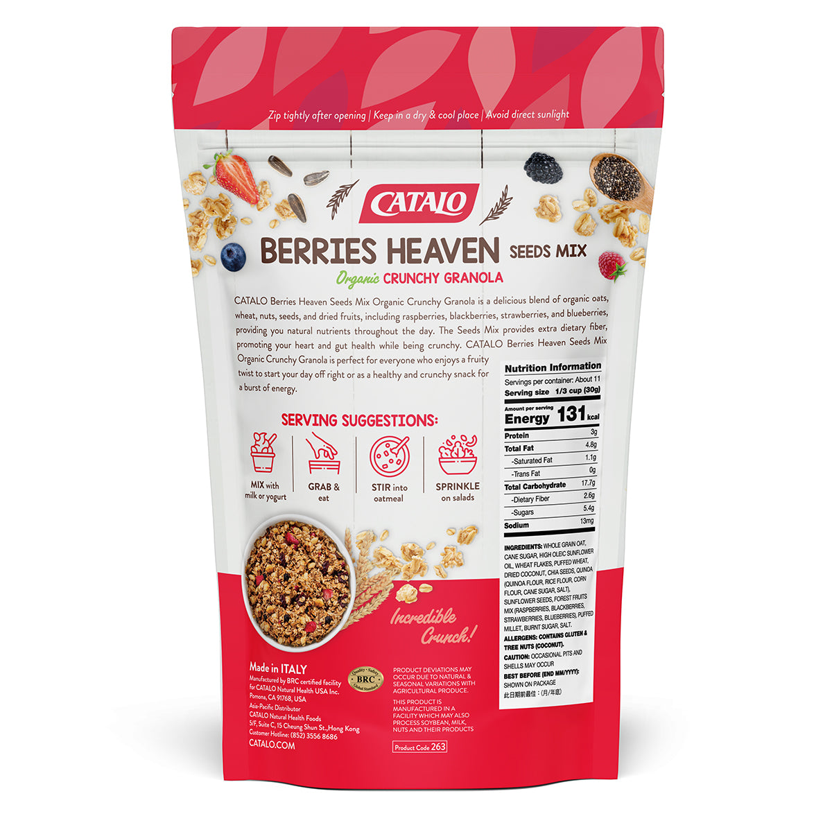 CATALO家得路繽紛雜莓有機脆脆燕麥 340克，含雜莓及有機燕麥，促進腸道健康，適合素食者。