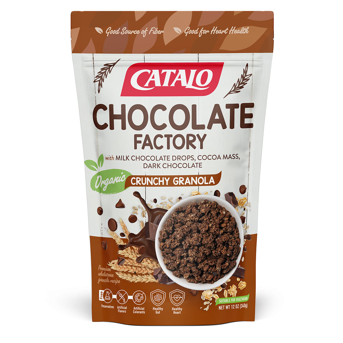 CATALO家得路雙重特濃朱古力有機脆脆燕麥 340克，含朱古力及有機燕麥，促進心臟健康，適合素食者。