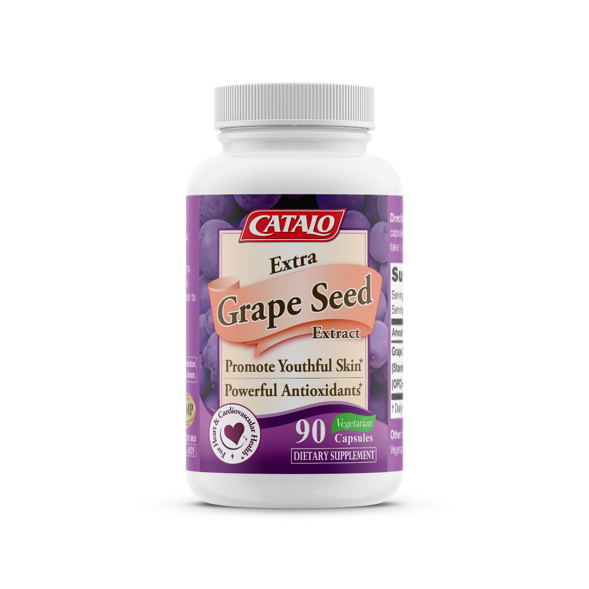 CATALO家得路特強葡萄籽精華 90粒，含標準化95%原花青素（OPC），強化心腦血管，促進血液循環及尿酸排泄，美白淡斑，適合關注心血管及肌膚健康人士。