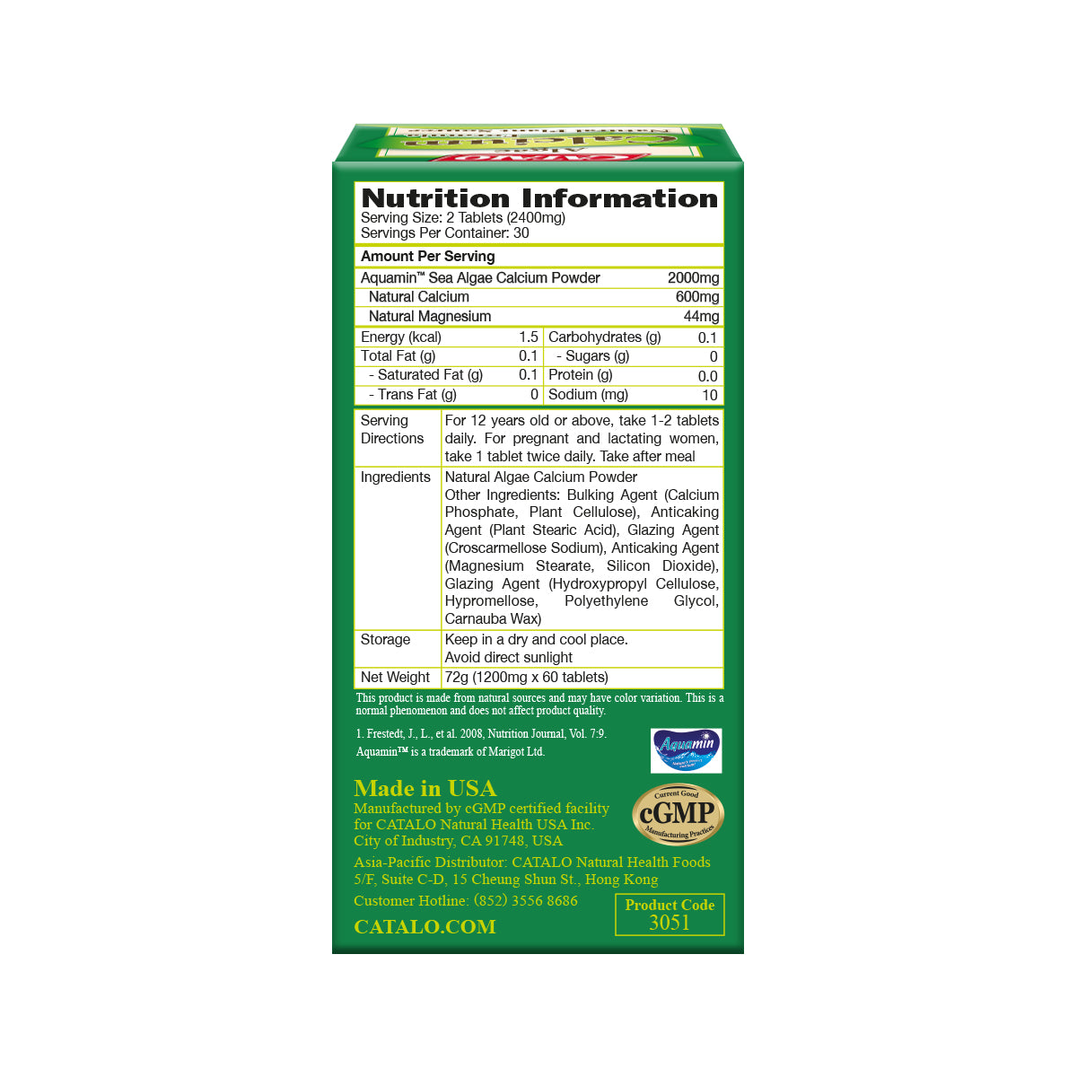 CATALO家得路純天然植物海藻鈣 60粒，含冰島紅海藻鈣，提升骨質密度，強化骨骼及牙齒，改善關節靈活性，適合發育青少年及長者。