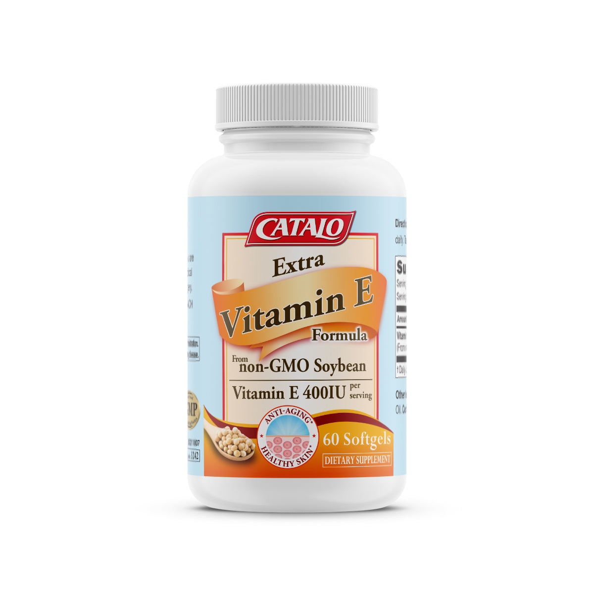 CATALO家得路特強大豆維他命E強心配方 60粒，含400IU維他命E，抗氧化保護心血管，減淡細紋，適合成人及關注健康人士。