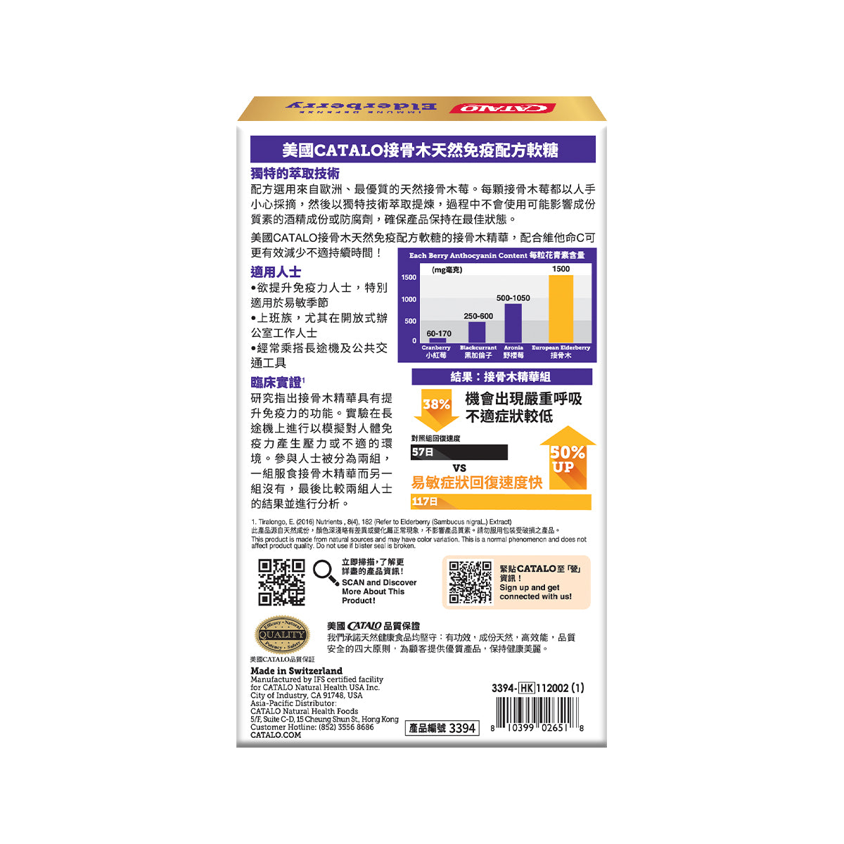CATALO家得路接骨木天然免疫配方軟糖 15粒，含接骨木莓及維他命C，提升免疫力，紓緩呼吸道不適，適合成人及6歲以上兒童。
