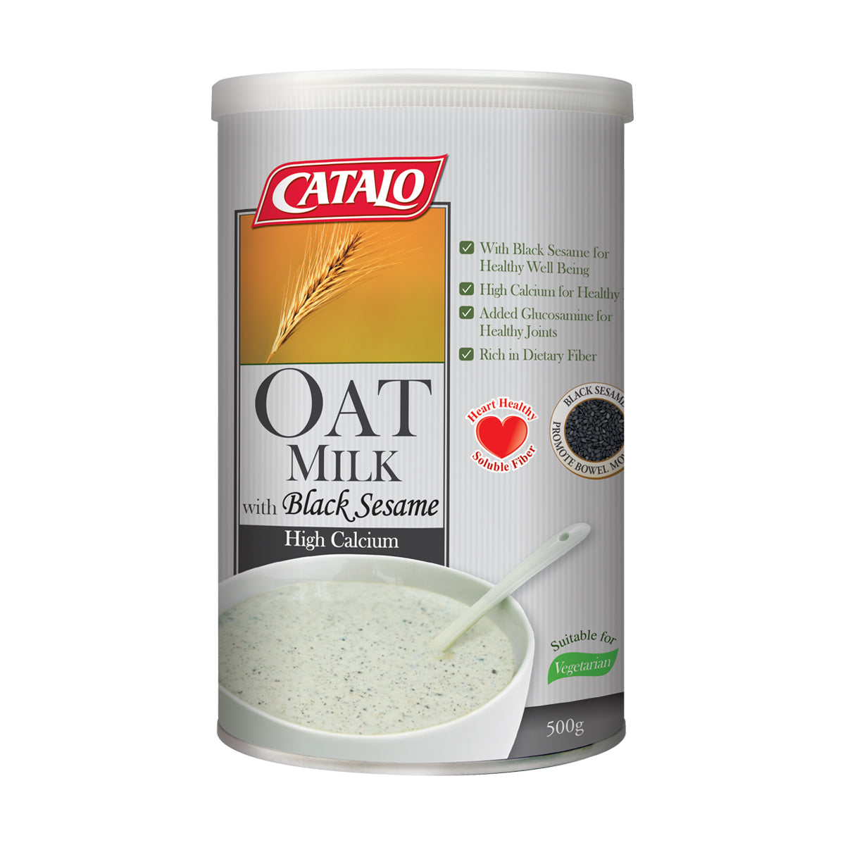 CATALO家得路高鈣黑芝麻燕麥奶 500克，含114mg鈣質及黑芝麻，烏髮強骨，穩定膽固醇，適合素食者及關注骨骼人士。