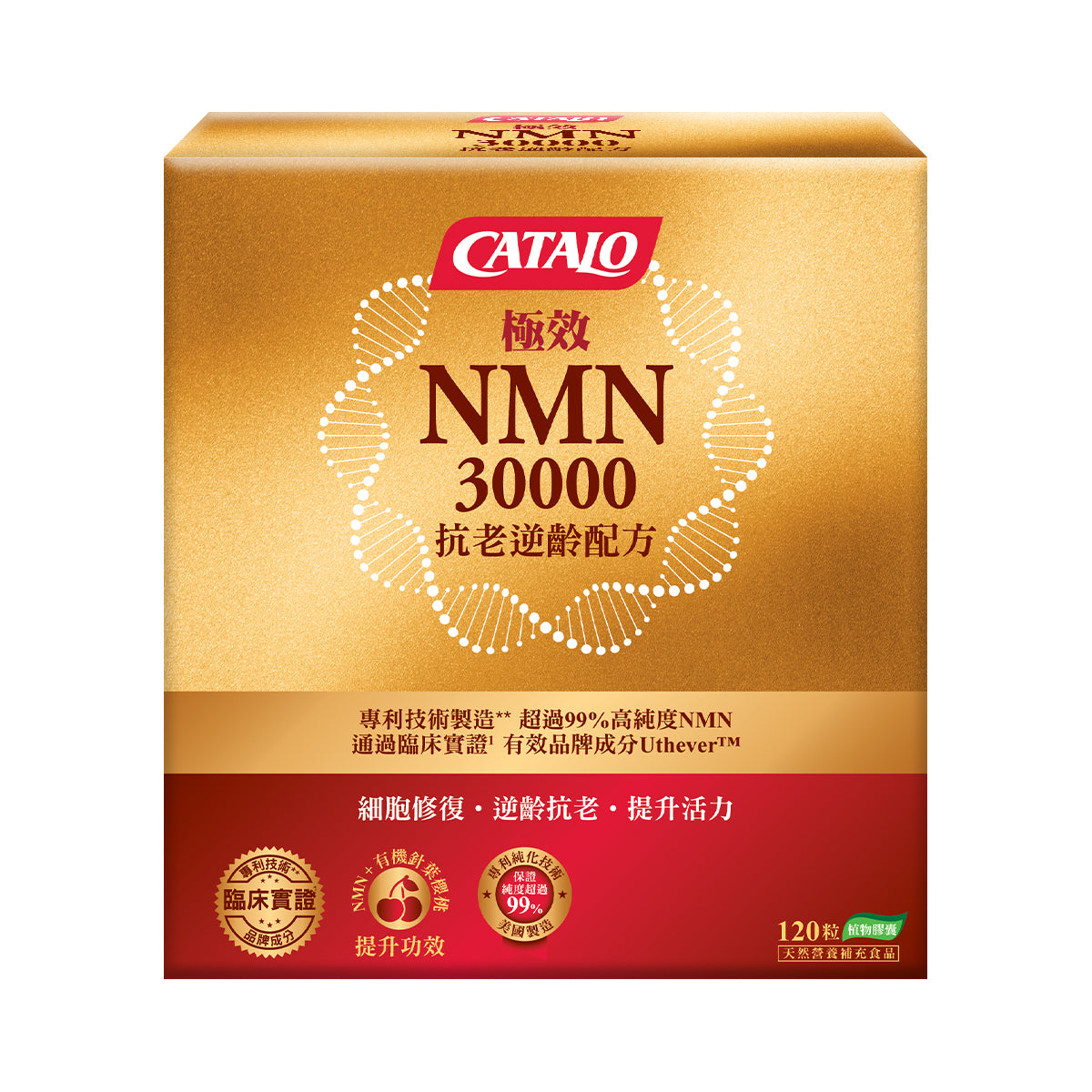 CATALO家得路極效NMN30000抗老120粒，含Uthever™ NMN，逆齡抗老，提升免疫力，改善睡眠，增強活力，促進細胞修復，對抗紫外線。