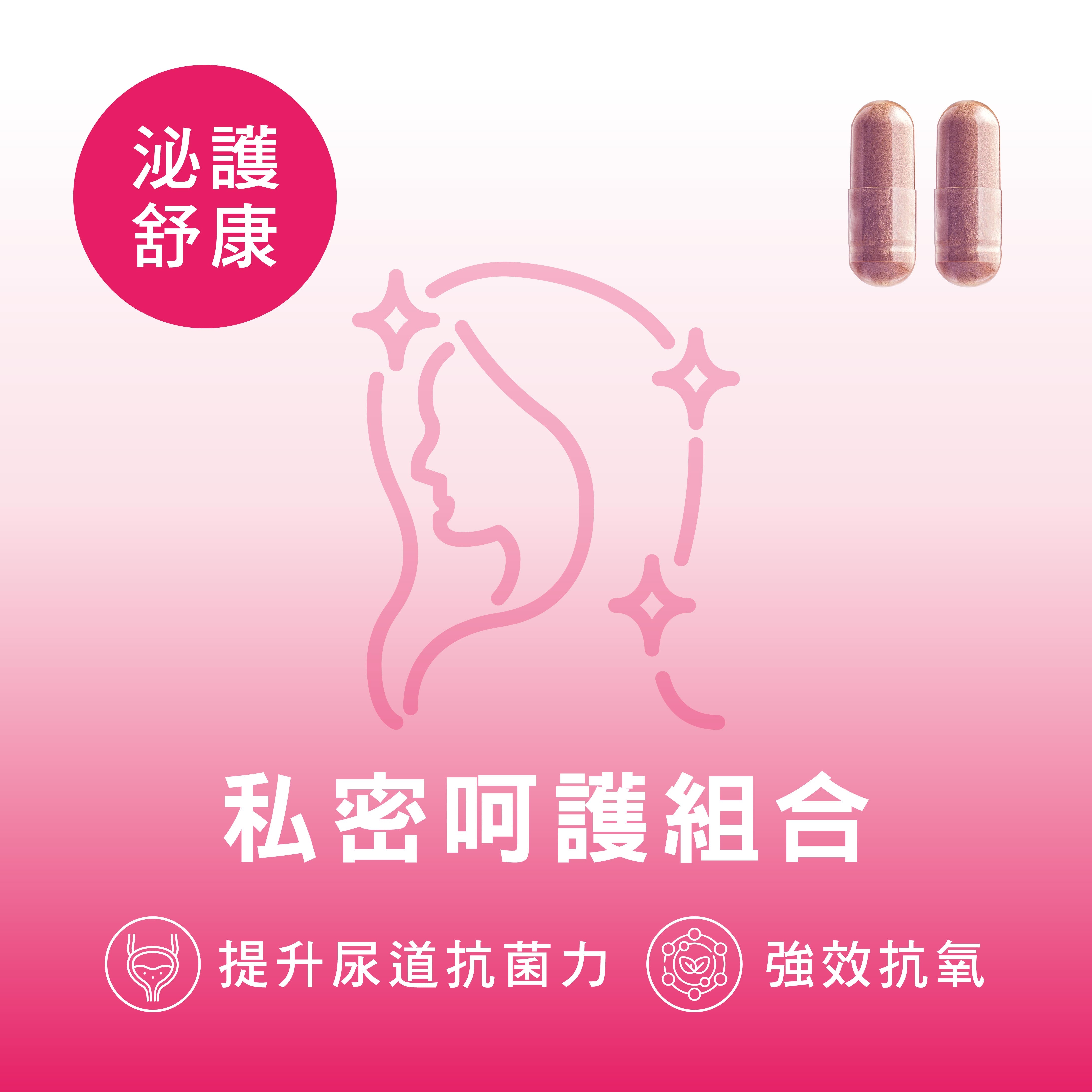 CATALO家得路私密呵護組合，含小紅莓前花青素，維護私處及尿道健康，適合女性保健者。