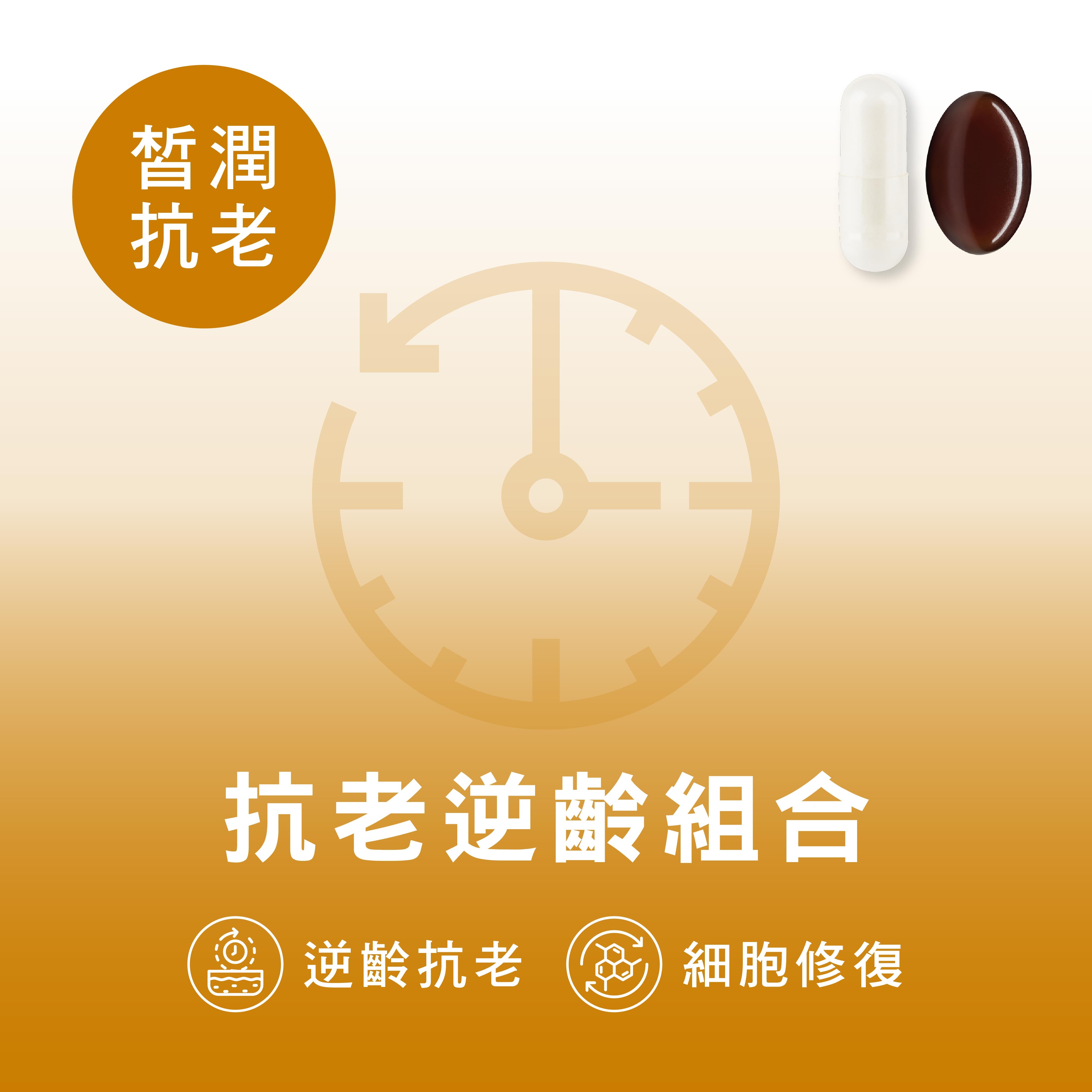 CATALO家得路抗老逆齡組合，含99%純度NMN及蝦青素，抗氧化亮膚，延緩衰老，適合關注活力者。