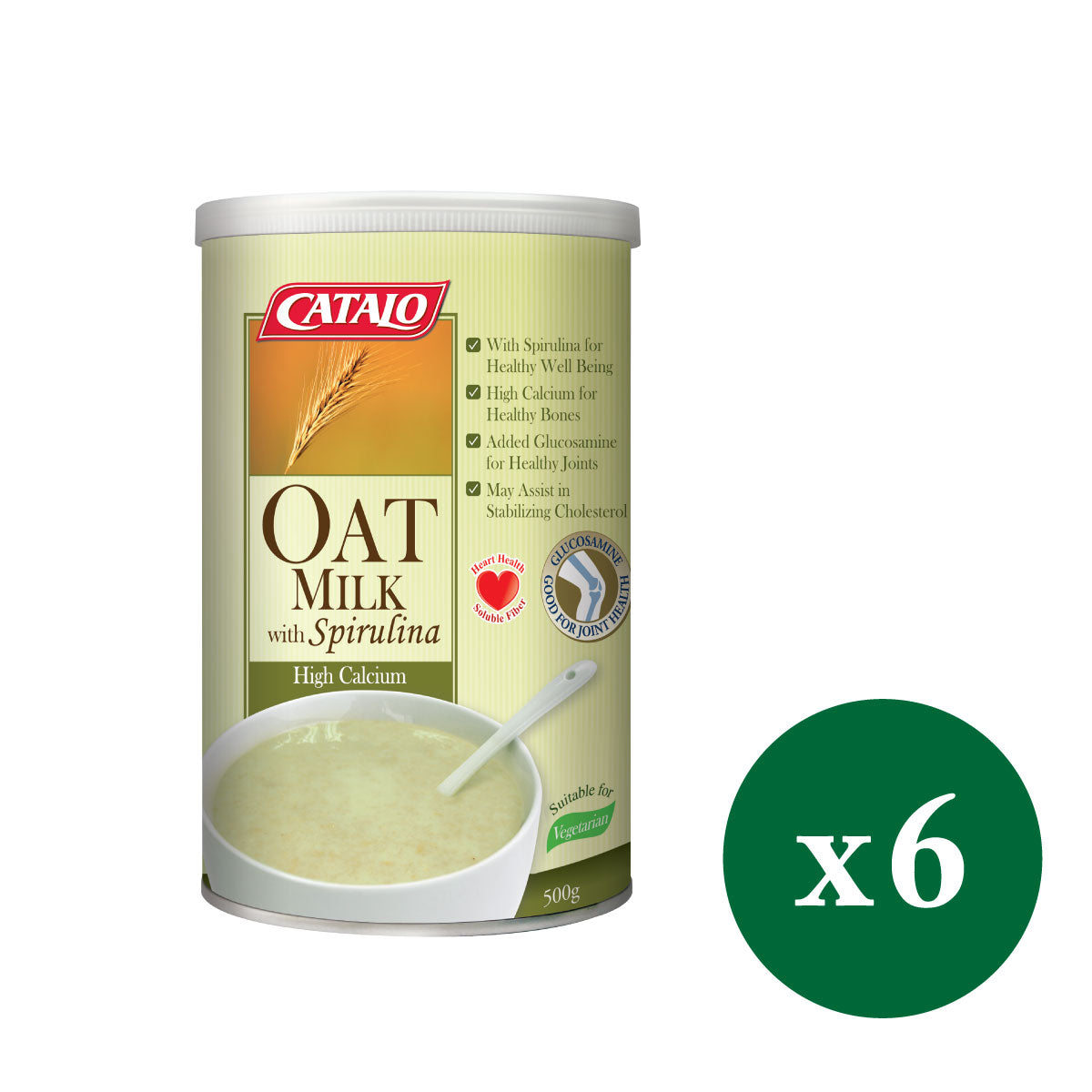 CATALO家得路高鈣螺旋藻燕麥奶 500克，含螺旋藻及104mg鈣質，穩定膽固醇，強健骨骼，補充營養，適合素食者及關注健康人士。