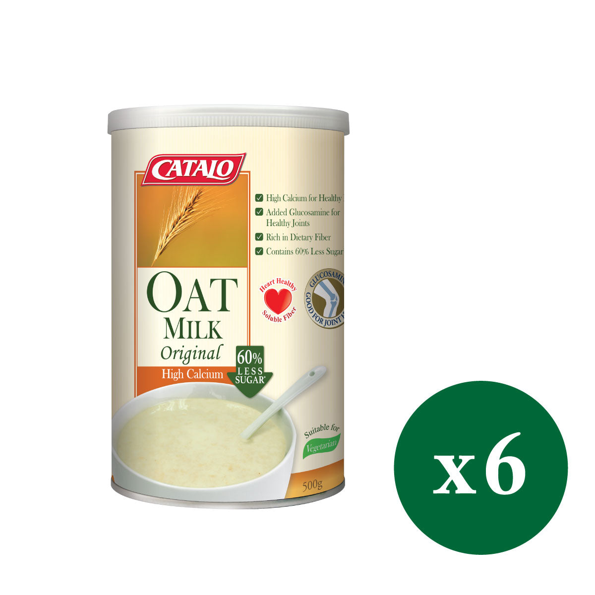 CATALO家得路高鈣燕麥奶減糖配方 500克，含120mg鈣質，低糖70%，穩定膽固醇，強健骨骼，適合素食者及關注健康人士。