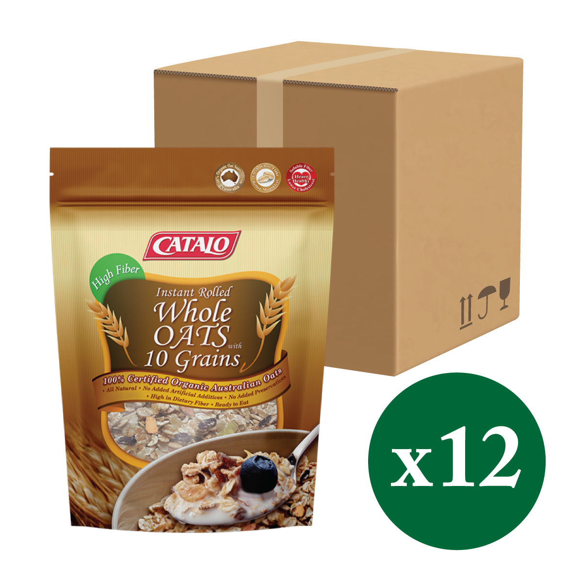 CATALO家得路高纖即食燕麥十穀片 500克，含十種有機穀物，促進腸道及心血管健康，無添加劑，適合素食者。